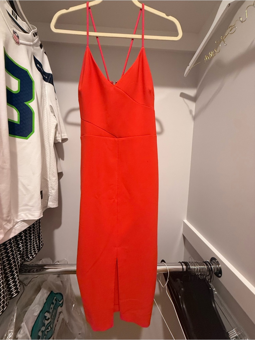 Likely Red Spaghetti-Strap Midi Dress